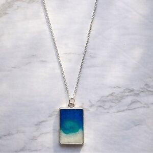 925 Sterling Silver Ocean Blue Gradient Pendant Necklace - Minimalist Jewelry